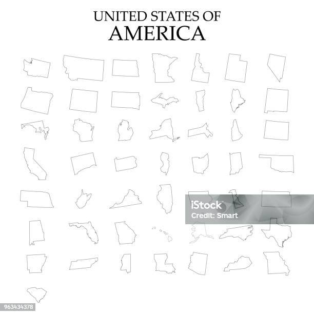 States Of America Territory On White Background Separate States Vector Illustration Stock Illustration - Download Image Now