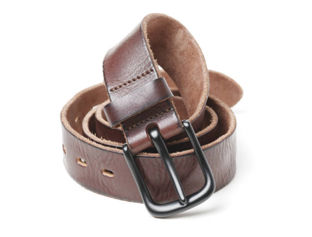 istock Men black and brown belt isolated on white background 963438096
