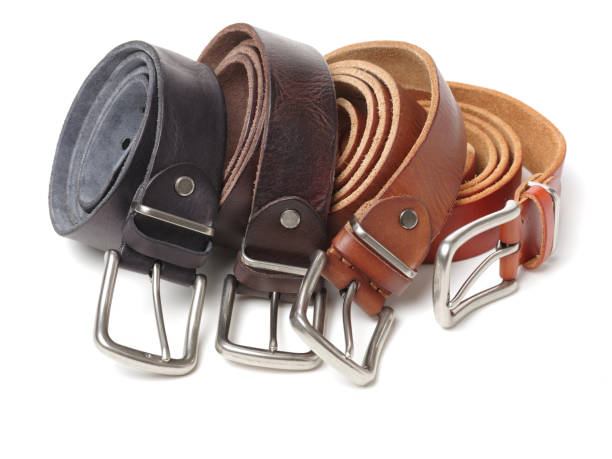 istock Men black and brown belt isolated on white background 963438116
