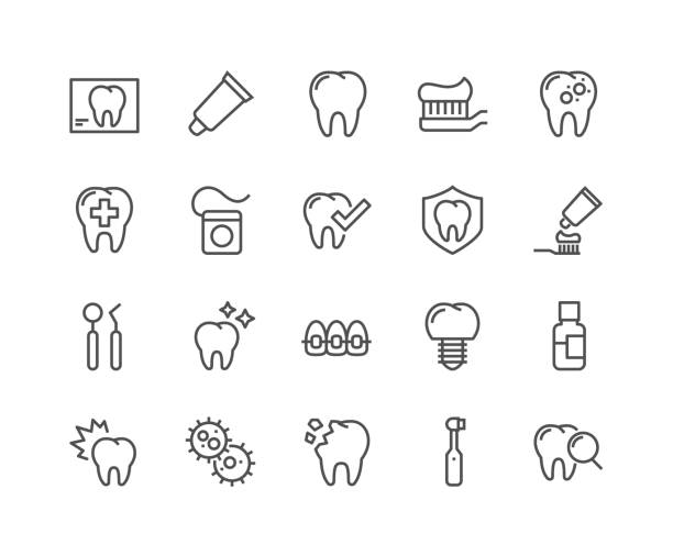 linie-zahnarzt-symbole - x ray dental hygiene dentist x ray image stock-grafiken, -clipart, -cartoons und -symbole