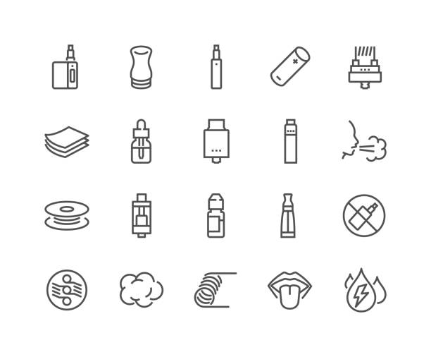 Line Vape Icons Simple Set of Vape Related Vector Line Icons. Contains such Icons as RDA, Atomizer, Drip Tip and more. Editable Stroke. 48x48 Pixel Perfect. liquid battery stock illustrations