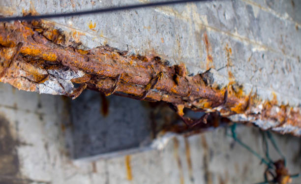 istock Damaged bridge support close - up transportatin concrete 963443882