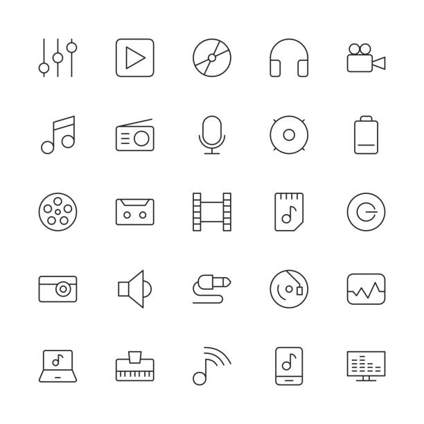 Audio and Multimedia - Thin Line Series Audio and Multimedia Thin Line Series Vector EPS File. electone stock illustrations