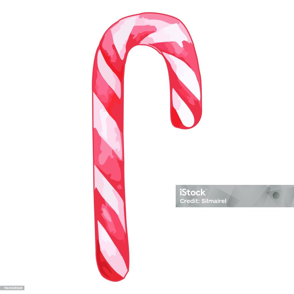 Canela menta dulce de Navidad caramelo blanco aislado vector de cane lollipop rosa - arte vectorial de Acuarela libre de derechos