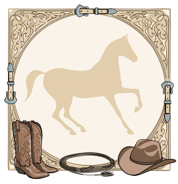 istock Cowboy horse equine riding tack tool in the western leather belt frame. 963463070
