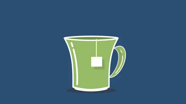 Vector illustration of a vector teabag in a green cup with blank label