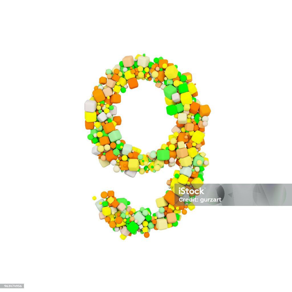 Alphabet Number 9 Funny Font Made Of Orange Green And Yellow Shape Cube 3d Render Isolated On White Background Stock Photo - Download Image Now - iStock Alphabet Number 9 Funny Font Made Of Orange Green And Yellow Shape Cube 3d Render Isolated On White Background Stock Photo - Download Image Now - iStock