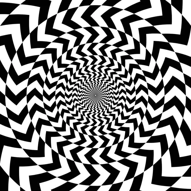 Vector illustration of Abstract op art background. Oposite arrows forming a vortex pattern