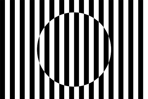 Op art. Circle shape interacting with parallel lines