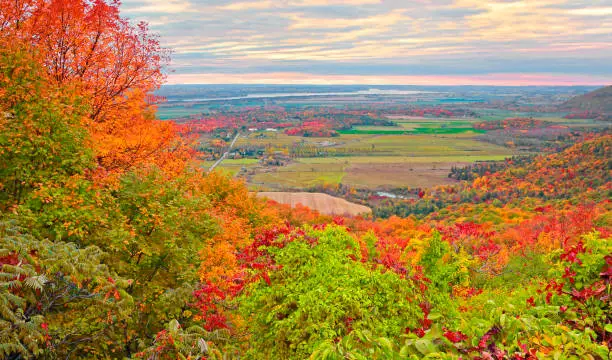 Autumn leaf color landscape of Ottawa Valley, scenic view from Gatineau Park, Quebec, Canada