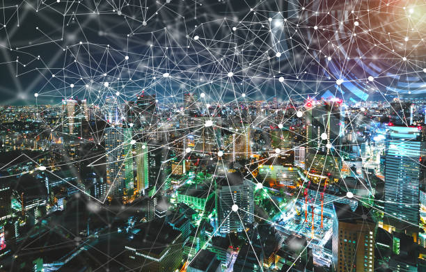 istock Digital Tech Circle with aerial view of Tokyo, Japan 963515346