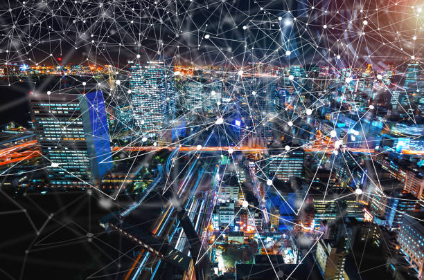 istock Digital Tech Circle with aerial view of Tokyo, Japan 963515708