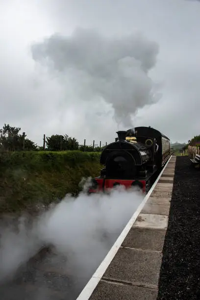 Steam train Helston Cornwall uk England the most southerly train line in the uk Helston steam train entering the most southerly train station Truthall,the passenger Steam train travels  the line for the first time in over 55 years.27-05-2018