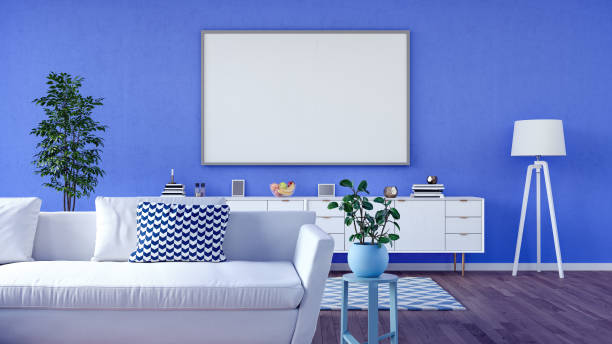 istock Mock up poster, modern living room, 3d render 963523760