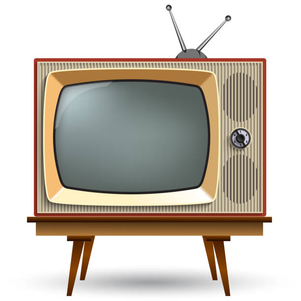 istock Vintage TV with stand on a white background. Realistic TV.Television with a gray screen. 963532406