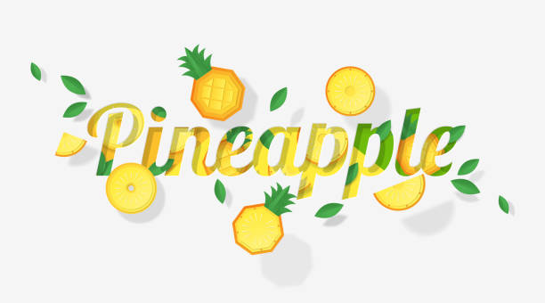 istock Word pineapple design decorated with pineapple fruits and leaves in paper art style , vector , illustration 963533046