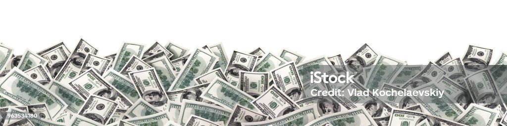molti soldi su sfondo bianco. immagine ampia - Foto stock royalty-free di Valuta