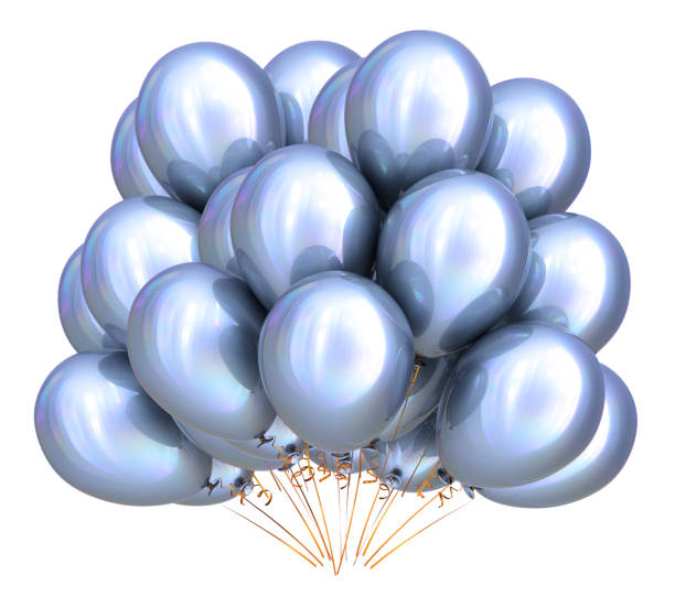 istock Silver party balloon bunch white metallic. Helium balloons glossy 963547722