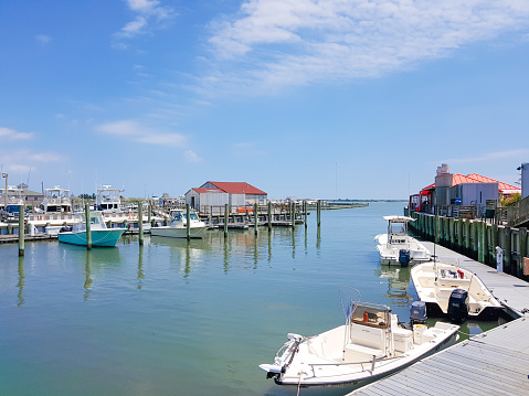 View of the South Jersey Marina, a boat harbor located in Cape May, New Jersey.