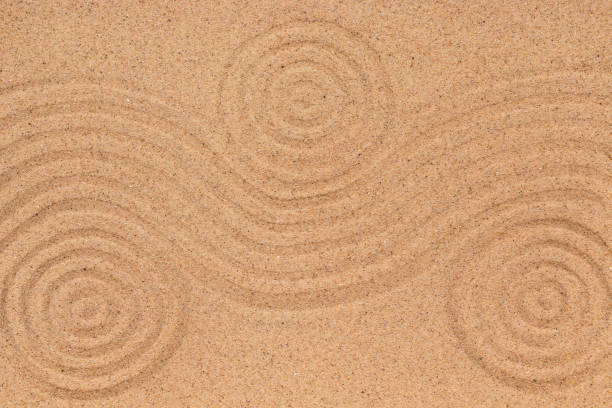 istock Three concentric circle and wave lines on the sand. Texture of sand. 963559650