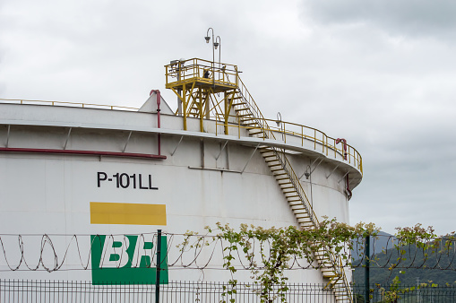 Cubatão, SP/ Brazil - May 12, 2018: Huge oil tank in the Petrobras Refinery Presidente Bernardes (RPBC)
