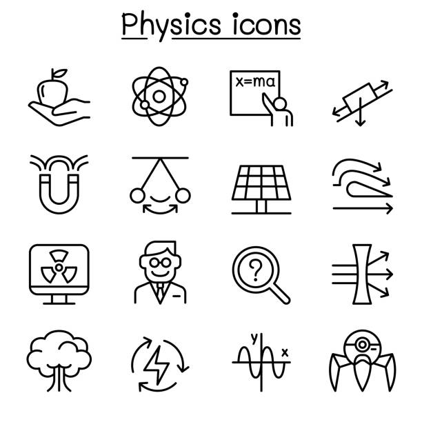 ilustraciones, imágenes clip art, dibujos animados e iconos de stock de conjunto de iconos de estilo de línea fina de la física - aerodynamic