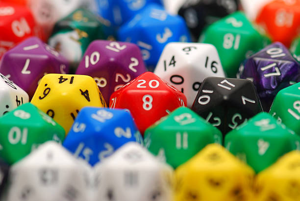 Red Twenty Sided Dice in Mixed Group stock photo
