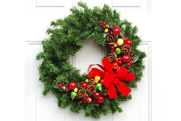 Christmas Wreath on Door stock photo