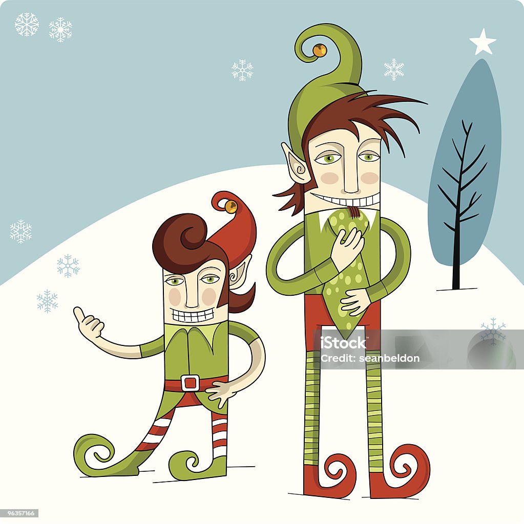 Elfos de navidad-Merry - arte vectorial de Acurrucado libre de derechos