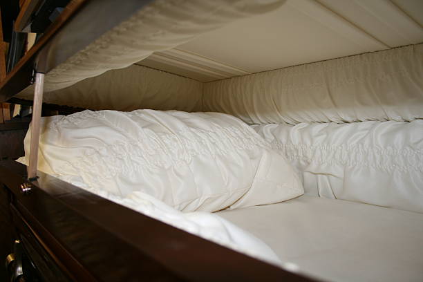 interior of casket slightly opened stock photo