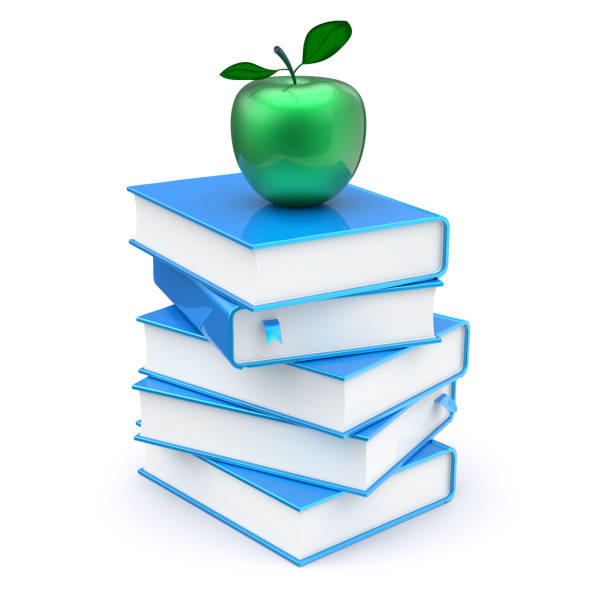 本スタックとアップル。教育シンボル コンセプト - book stack dieting textbook ストックフォトと画像
