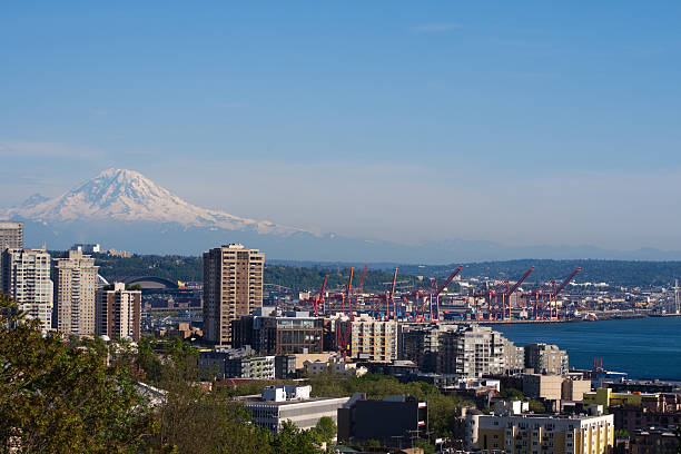 istock Mt Rainier over port of Seattle 96360104