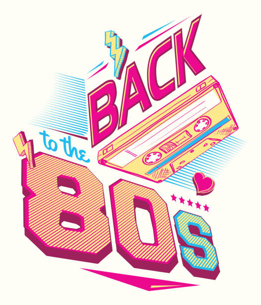 Back to the 80s retro party poster design decorative vector artwork yellow tape audio stock illustrations