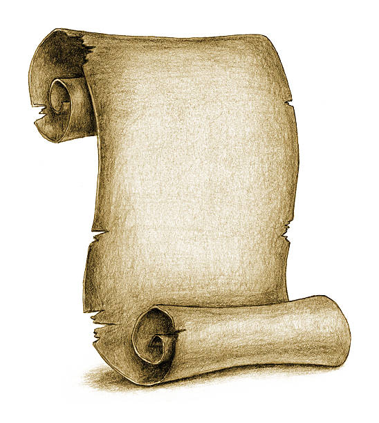 Yellowed Ancient Scroll (pencil drawing) A pencil drawing of a battered old scroll.  yellowed edges stock illustrations