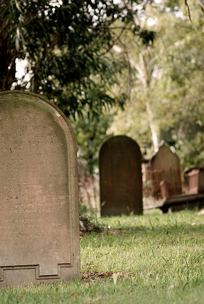 istock foreground gravestone and blurred graves in churchyard cemetery 96367772