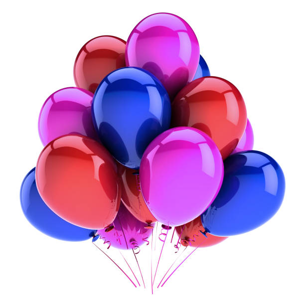istock Decoration birthday party balloons blue purple red 963704354