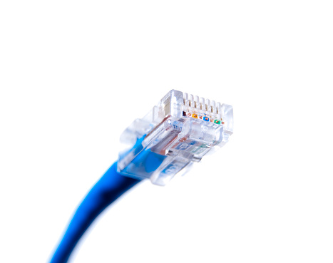 Internet router, wi fi, online communication in a computer network, blue background