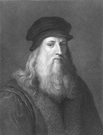 Leonardo Da Vinci on engraving from the 1850s. Italian polymath, scientist, inventor, painter, mathematician, engineer, anatomist, sculptor, architect, botanist, musician and writer. Widely considered to be one of the greatest painters of all time and perhaps the most diversely talented person ever to have lived. Engraved by J. Pofselwhite and published in London by Wm.S.Orr & Co. 