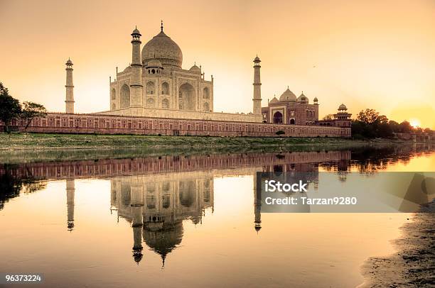 Taj Mahal Reflected In The Yamuna River Stock Photo - Download Image Now - Taj Mahal, Sunset, Agra