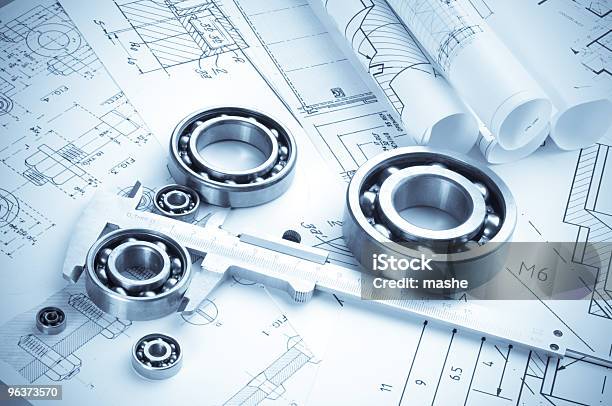 Блестящий Инструментами На Чертежи — стоковые фотографии и другие картинки Шарикоподшипник - Шарикоподшипник, Металл, План здания
