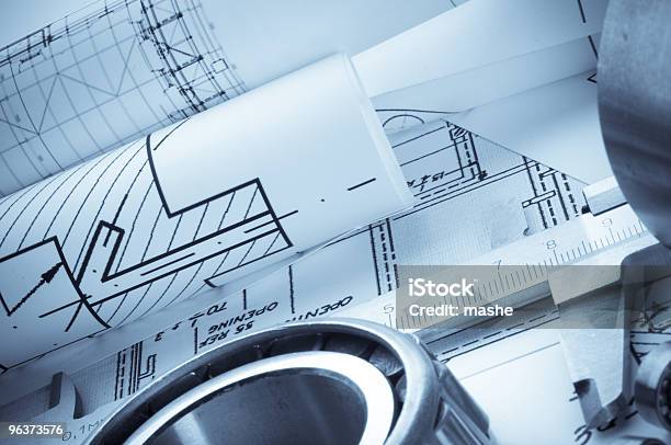 Foto de Ferramentas De Construção e mais fotos de stock de Compasso de Calibre - Compasso de Calibre, Plano de arquitetura, Arquitetura