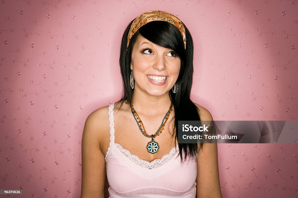 Cute Teen Girl in Pink Background  Embarrassment Stock Photo