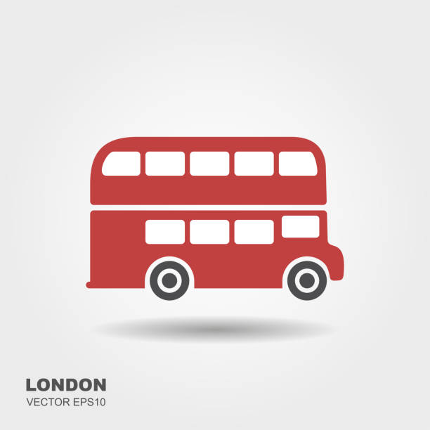 illustrazioni stock, clip art, cartoni animati e icone di tendenza di autobus rosso piatto a due piani a due piani a londra - london