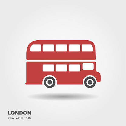 London double-decker flat red bus. Vector icon
