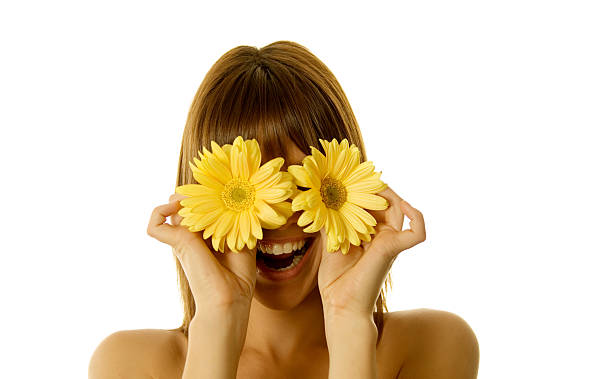 istock Woman with yellow daisies 96376398
