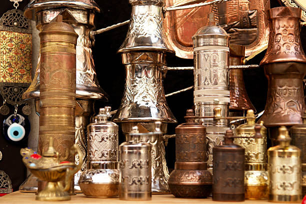 Brass pepper mills - Souvenir shop in Mostar  mostar stock pictures, royalty-free photos & images