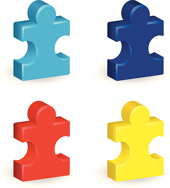 dreidimensionale puzzle stücke - jigsaw piece three dimensional three dimensional shape jigsaw puzzle stock-grafiken, -clipart, -cartoons und -symbole