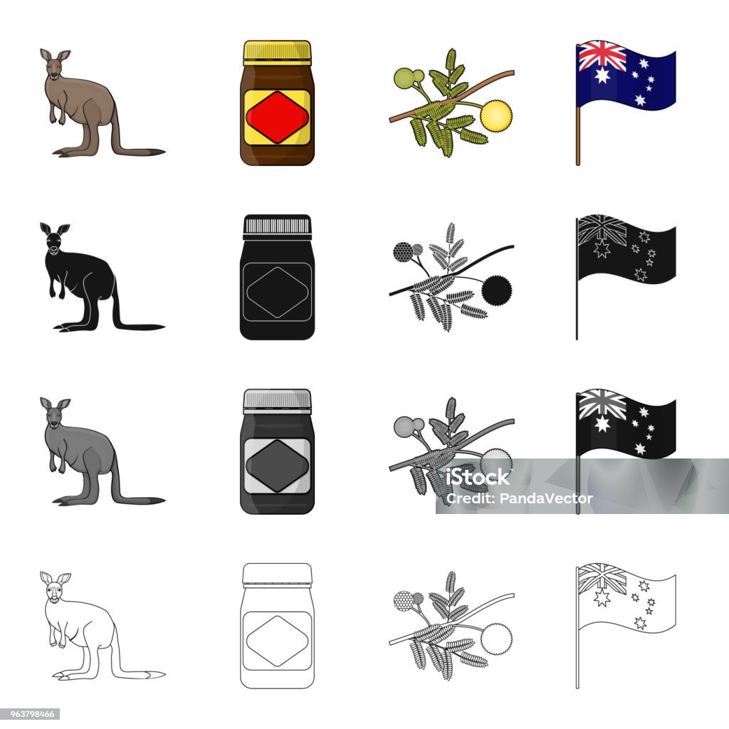 Kangaroo Apple Sauce Chutney Australian Acaciawattle National Flag Australia  Set Collection Icons In Cartoon Black Monochrome Outline Style Vector  Symbol Stock Illustration Web Stock Illustration - Download Image Now -  iStock