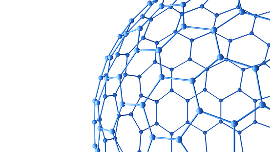 Blue network connections with points and lines on white background in technology concept. 3d illustration