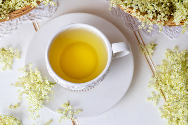 istock A cup of elder flower tea with fresh elder flowers 963801322